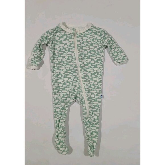 Kickee Pants Bamboo Footie Sleeper Unisex Size 0-3 Months Baby Green Geo - Picture 1 of 7